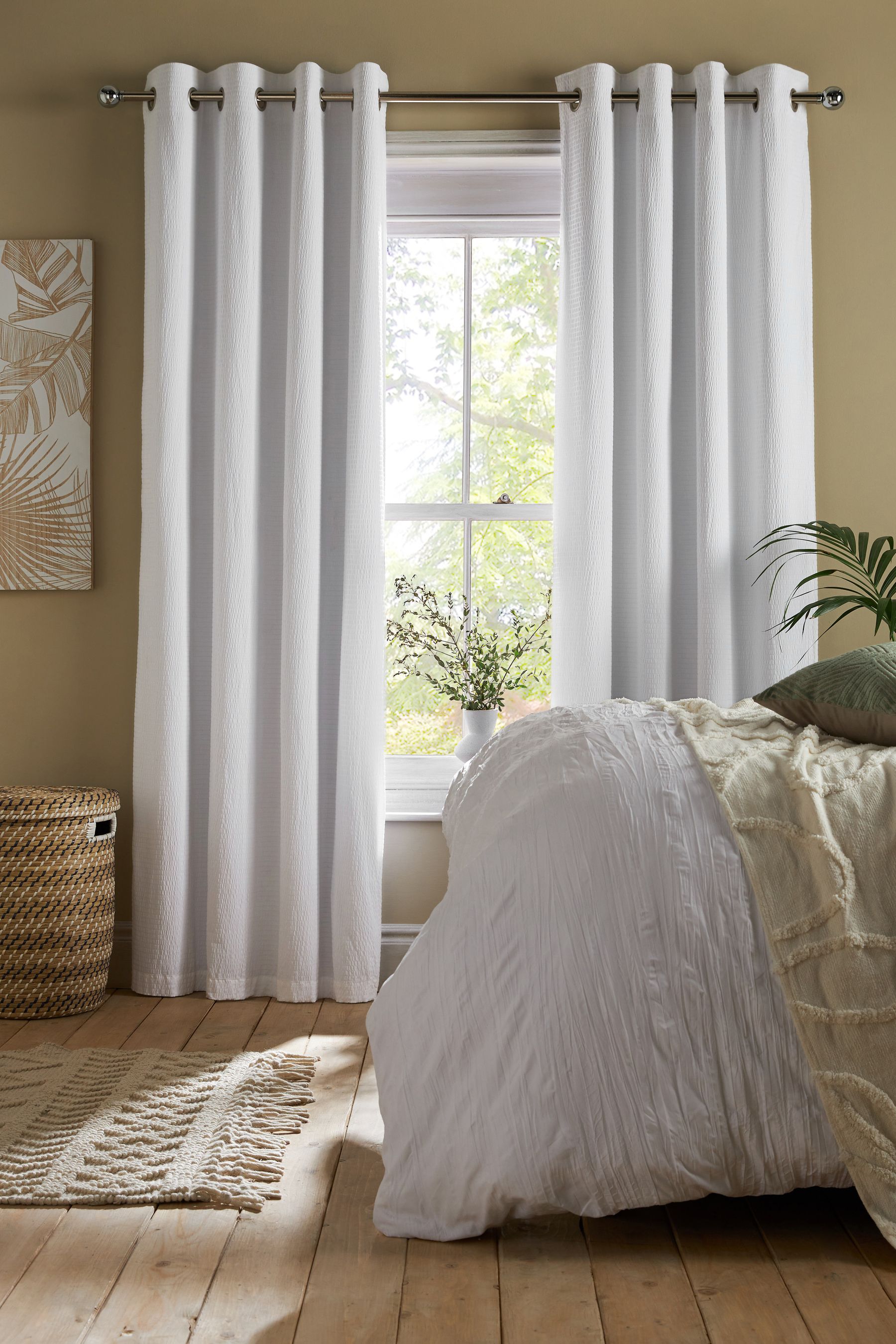 White Next Soft Crinkle Blackout Eyelet Curtains