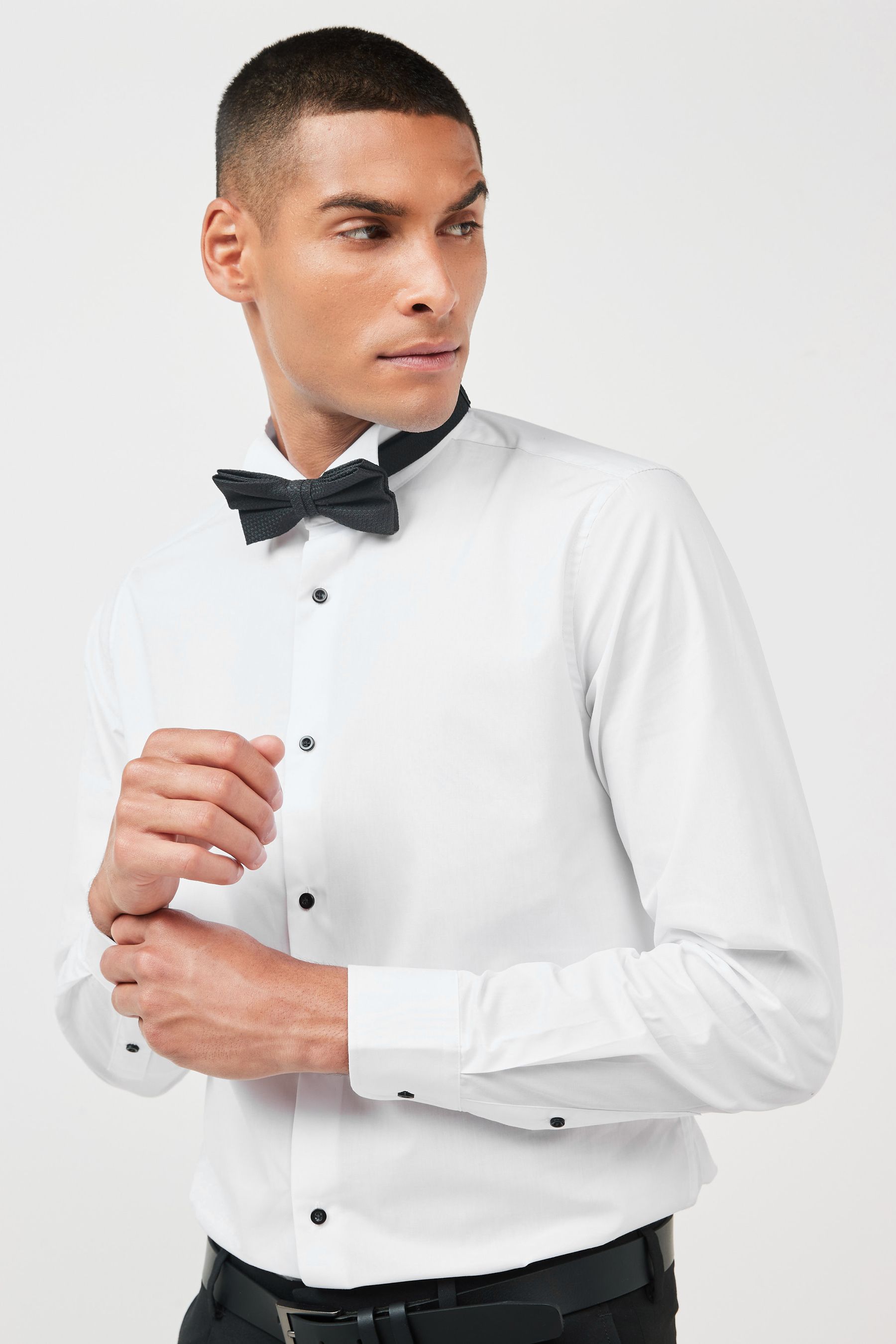 Short sleeve dress shirt with bow tie cheap
