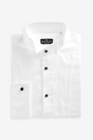 White Pleated Double Cuff Dress Shirt
