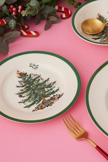 Spode Set of 4 White Christmas Tree Plates 20cm