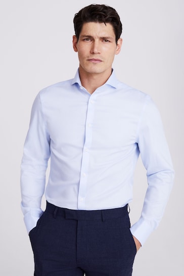 MOSS Slim Fit Double Cuff Sky Royal Oxford Non-Iron Shirt