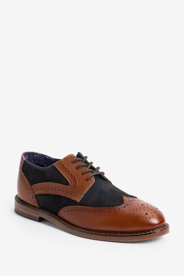 Tan Brown/Navy Blue Standard Fit (F) Leather Brogues