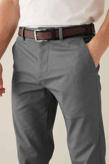 Grey Straight Printed Belted Soft Touch Chino Trousers