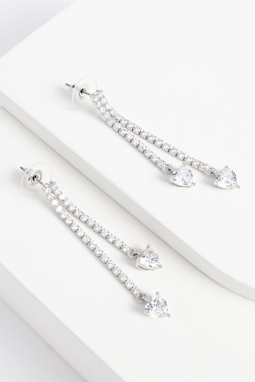 Silver Tone Crystal Drop Earrings