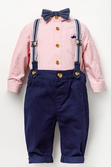 Little Gent Pink Shirt bodysuit, Bowtie, Trouser And Braces 3 Piece Baby Set