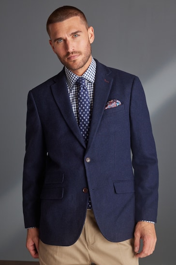 Navy Blue Slim Nova Fides Signature Herringbone Wool Blazer