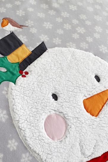 Catherine Lansfield Grey Cosy Snowman Teddy Fleece Duvet Cover And Pillowcase Set