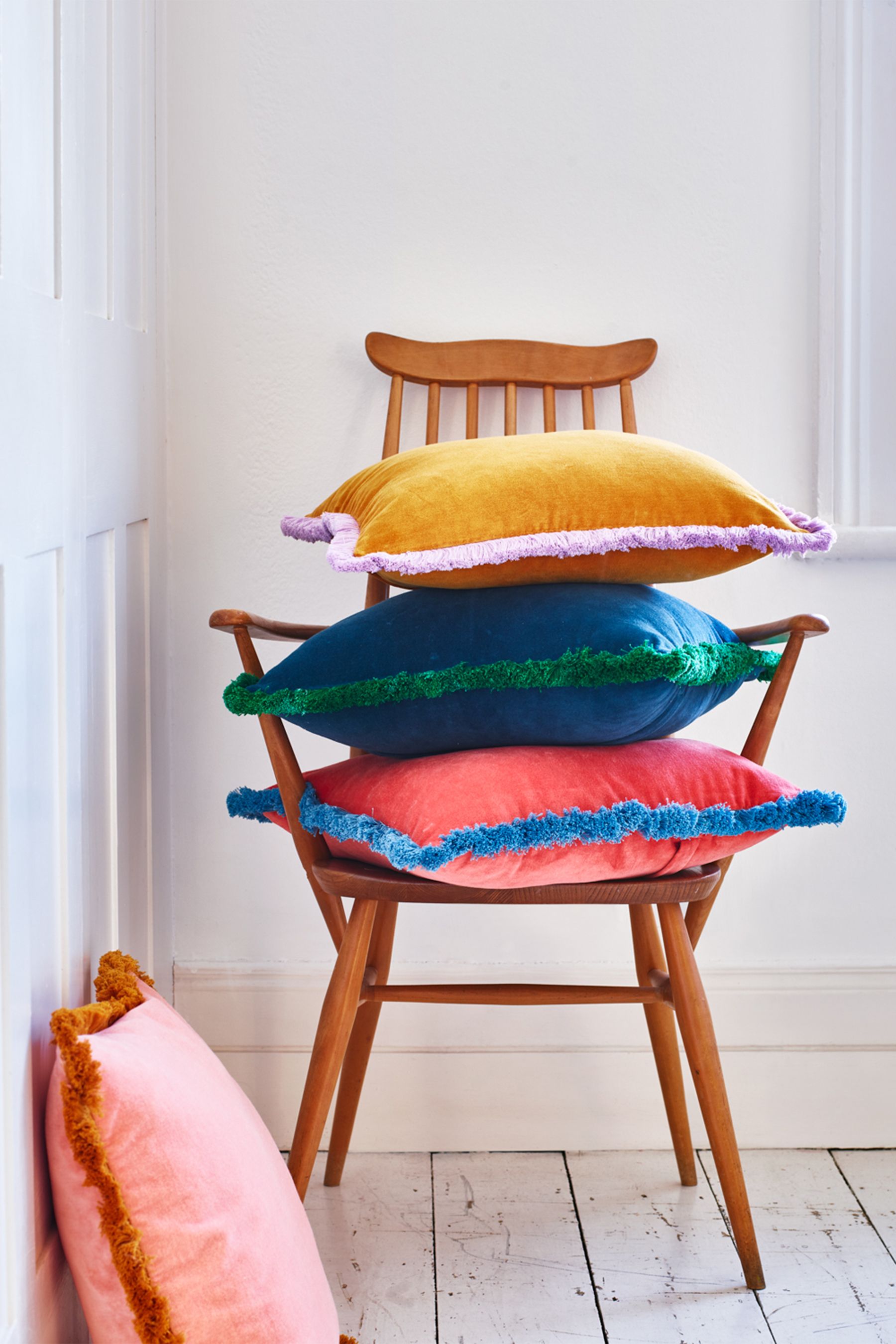 Buy Oliver Bonas Mustard Yellow Issey Mustard Velvet Fringed Cushion