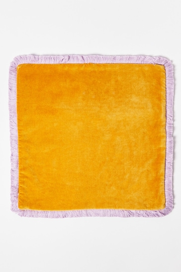 Oliver Bonas Yellow Issey Mustard Velvet Fringed Cushion Cover
