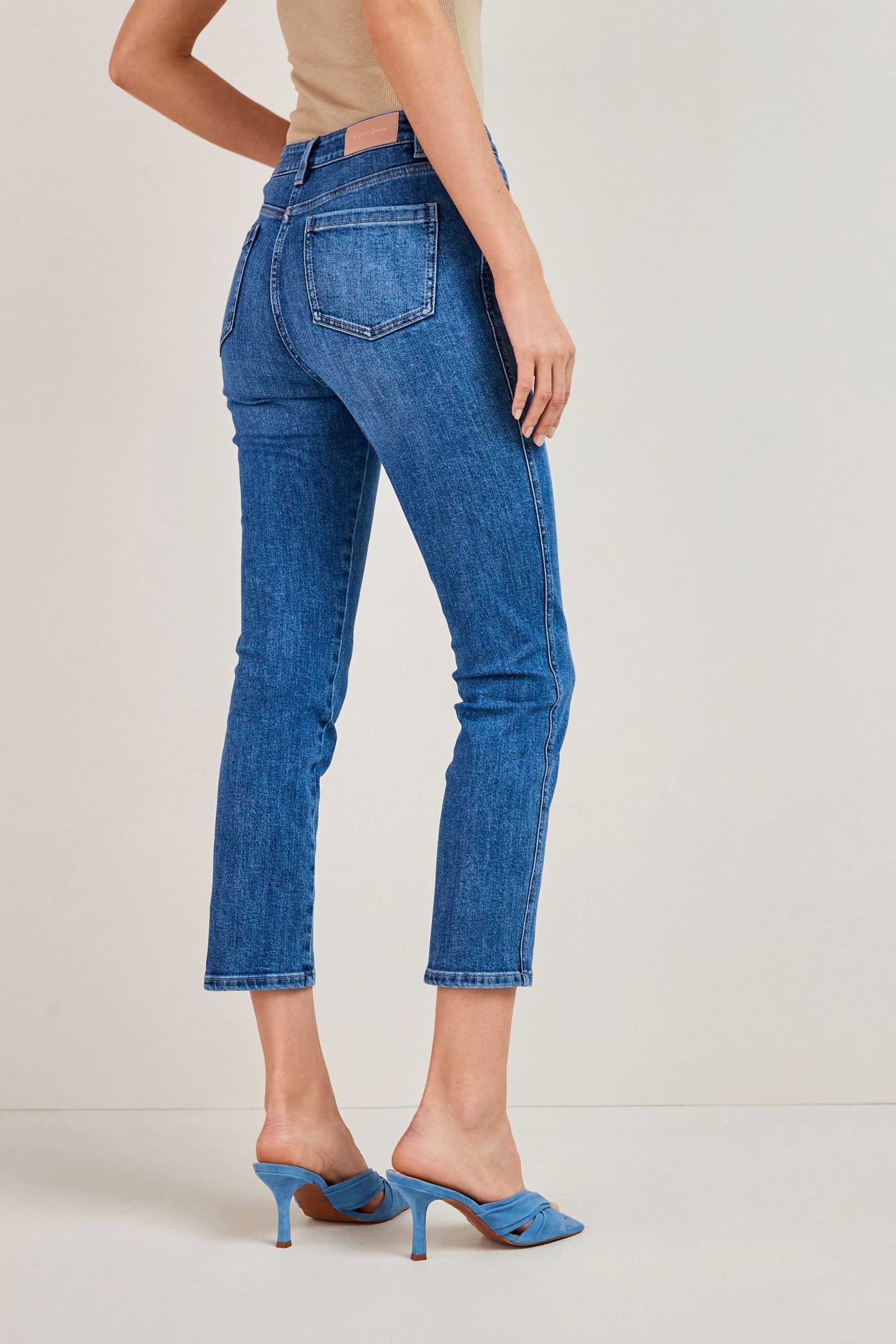 Mid Blue Cropped Slim Jeans