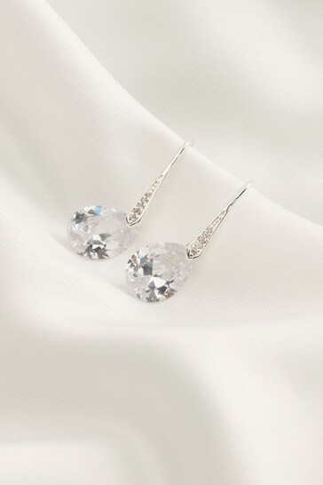Silver Plated Bridal Premium Diamanté Drop Earrings