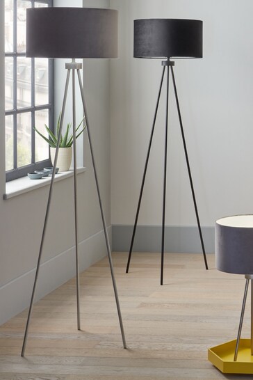 Pacific Grey Houston Brushed Silver Tripod Floor Lamp