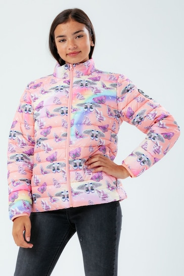 Hype Pink Butterfly Field Puffer Jacket