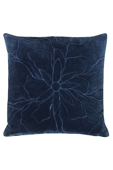 furn. Navy Blue Angeles Floral Velvet Polyester Filled Cushion