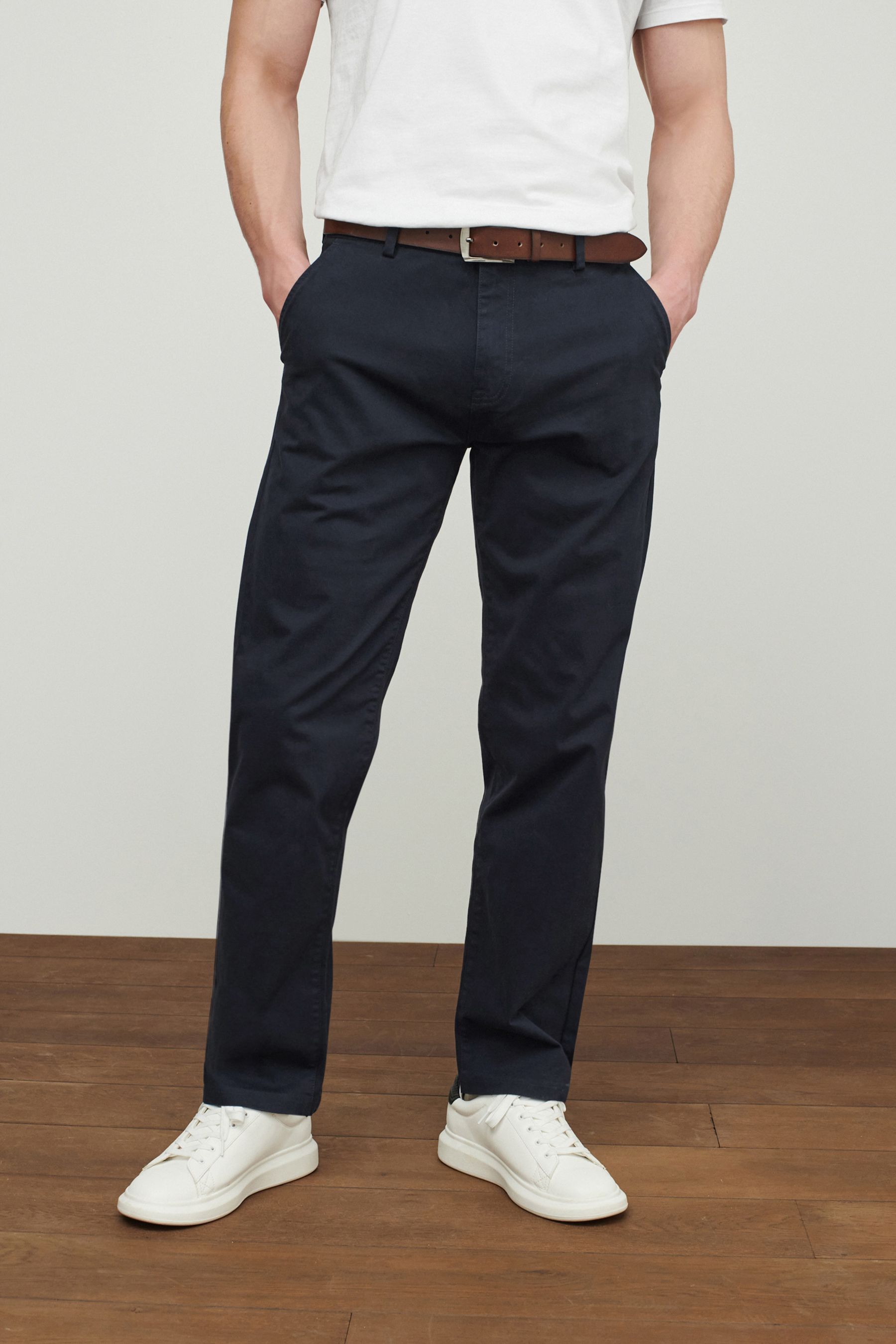 Buy Navy Blue Slim Belted Soft Touch Chino Trousers from Next USA