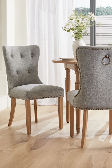 Chunky Weave Mid Grey Blair Oak Effect Leg Dining Chairs Set of 2