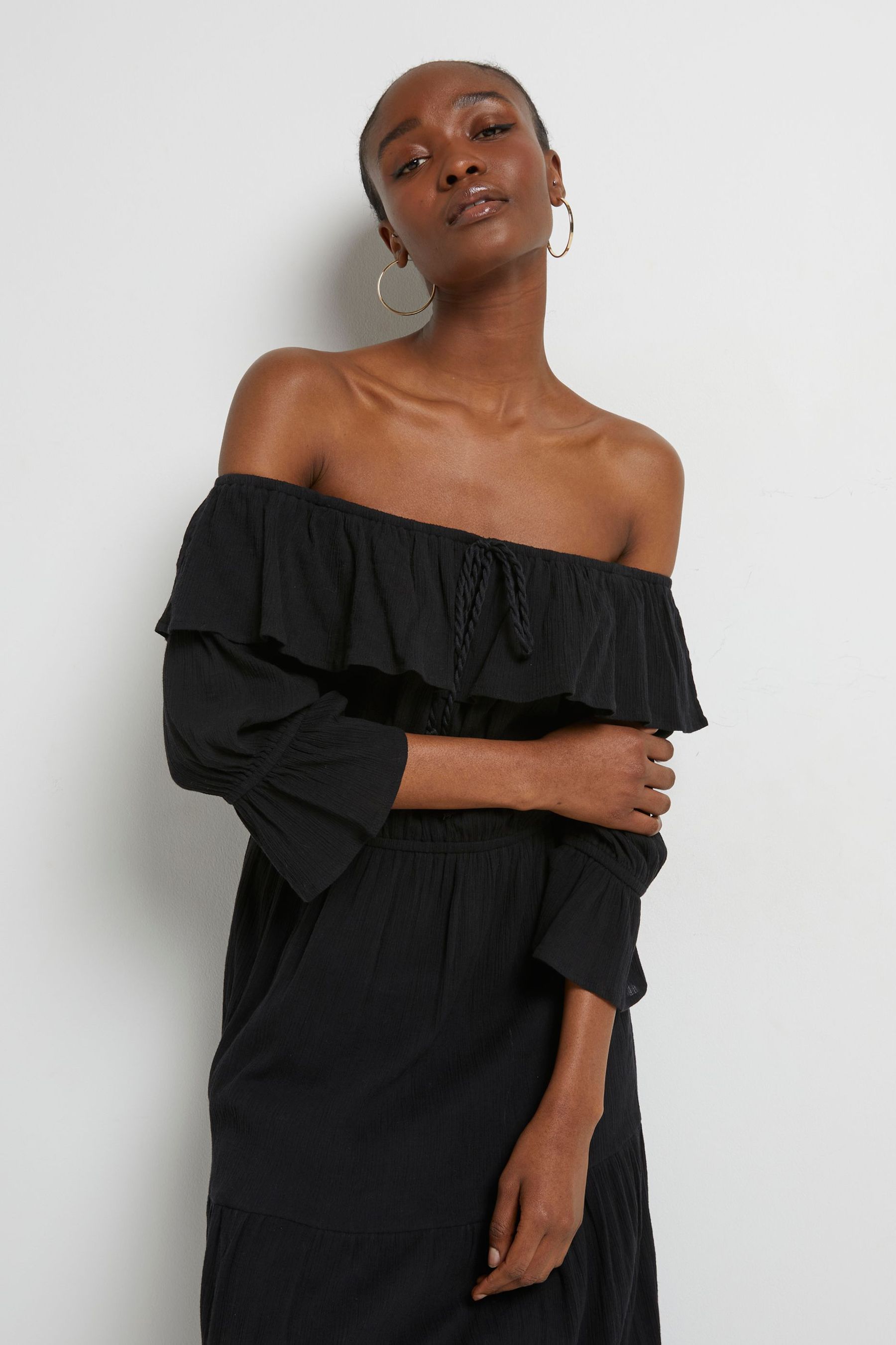 River Island Black Bardot Maxi Dress