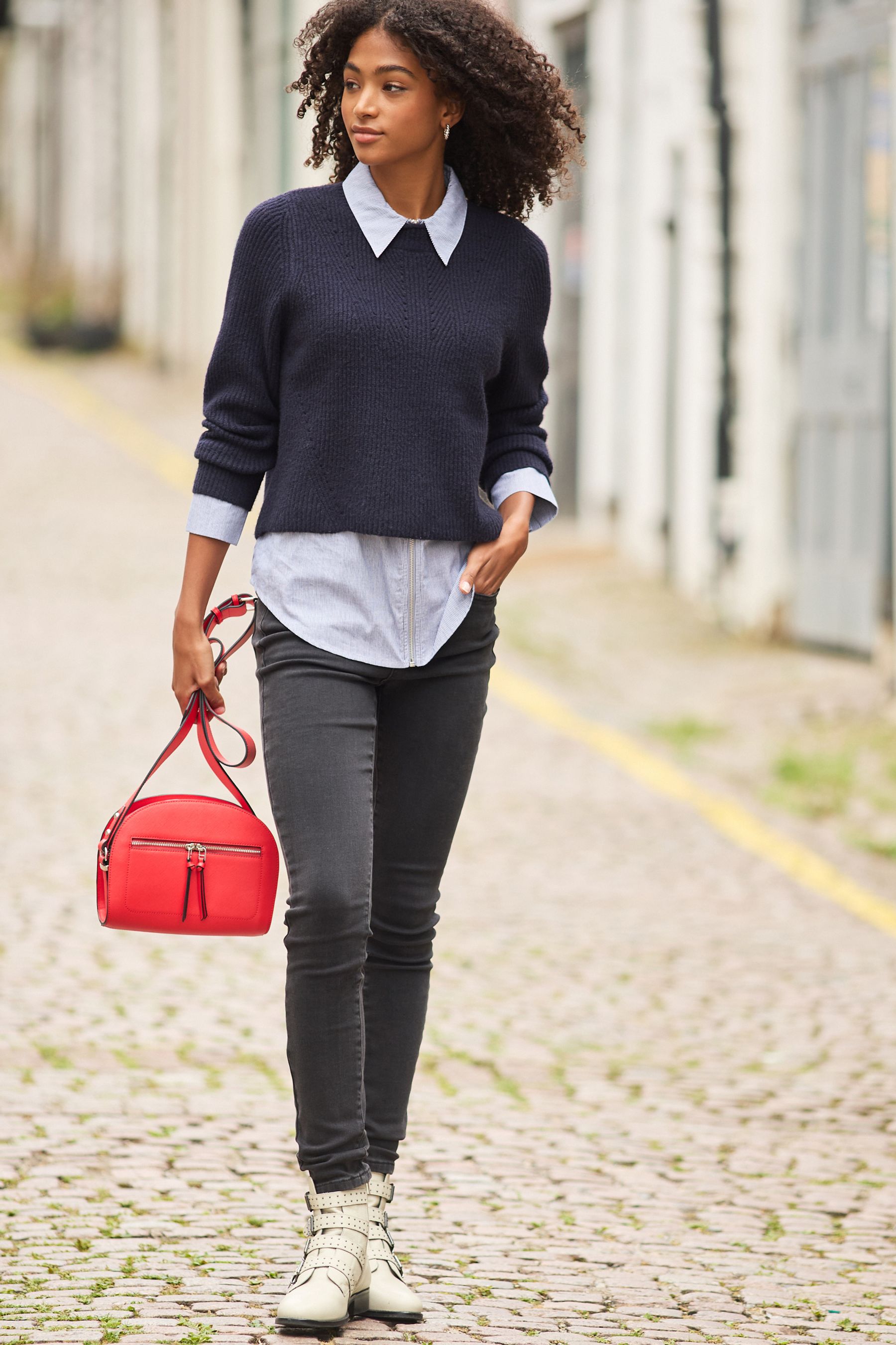 Blue shirt grey 2025 jumper