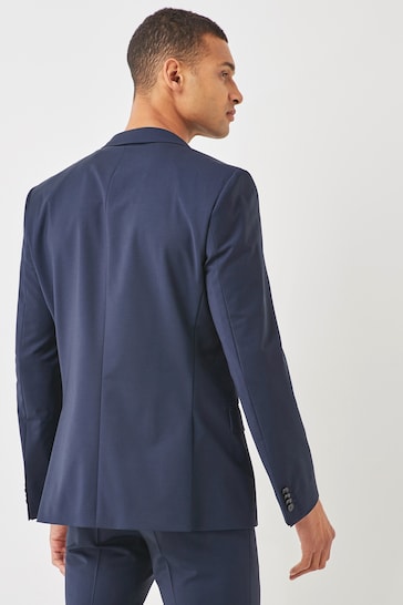 HUGO Navy Blue Performance-Stretch Slim-Fit Wool Blend Jacket