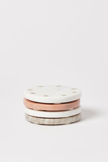 Oliver Bonas White Marble Dot Set of 4 Coasters