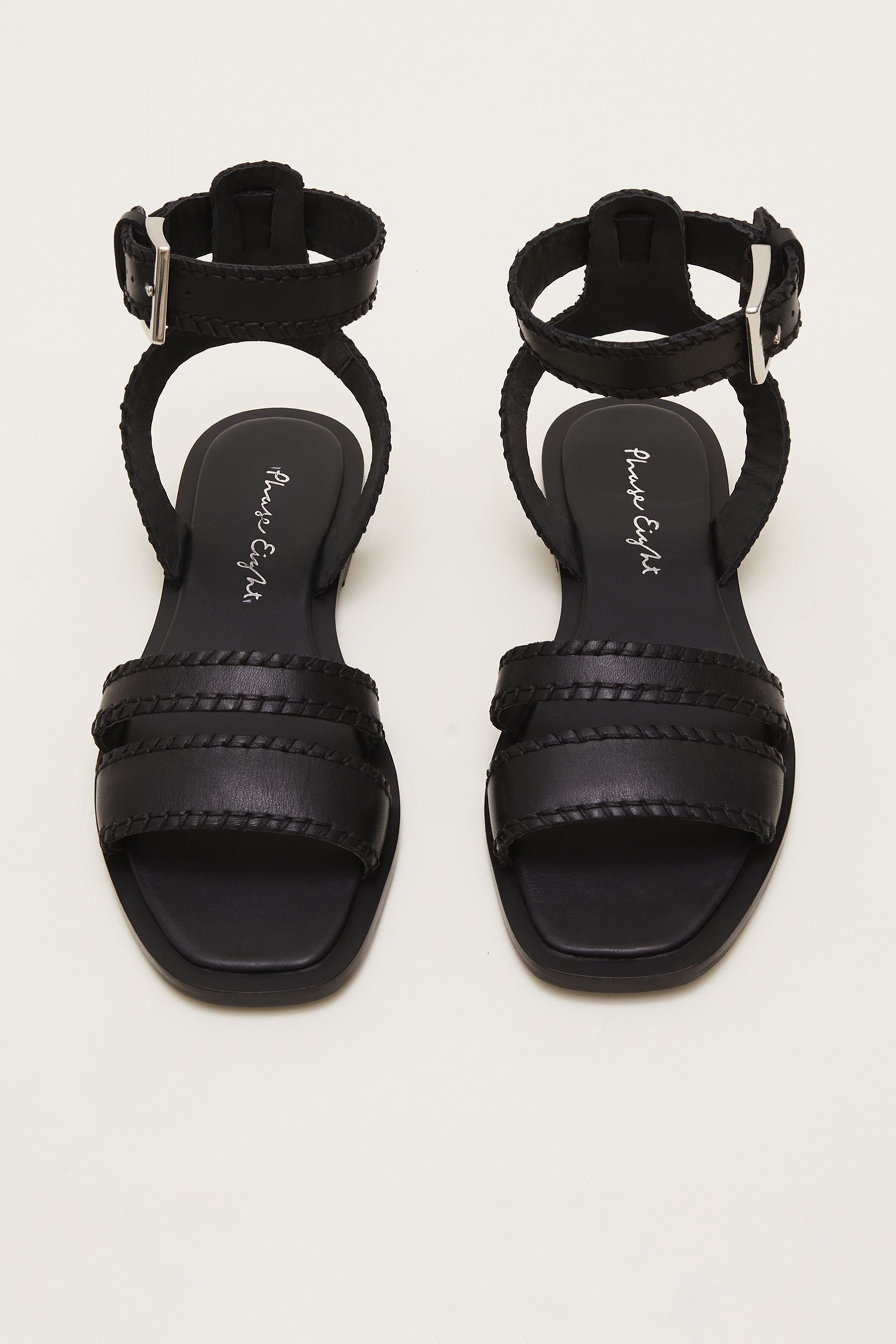 Buy Phase Eight Leather Stitch Detail Flat Black Sandals from the