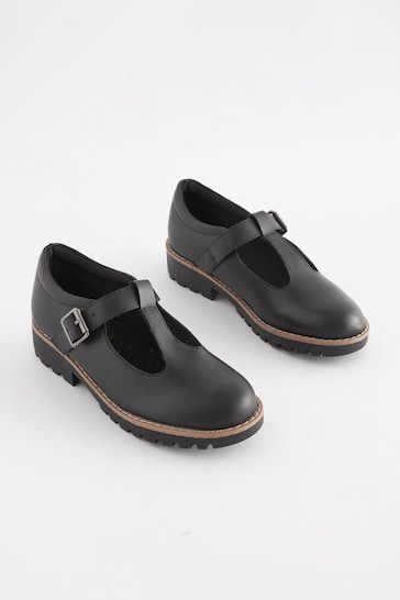 Black Standard Fit (F) Leather School T-Bar Shoes