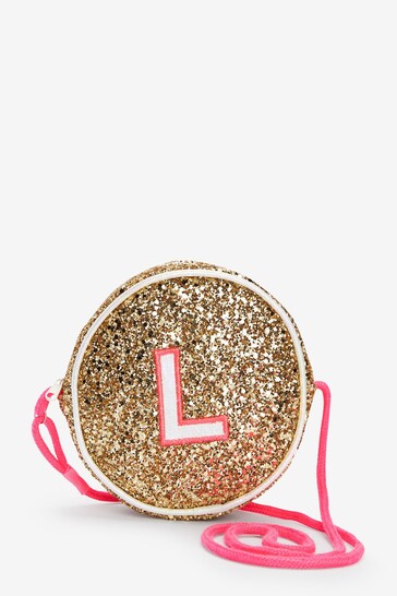 Gold L Initial Glitter Bag