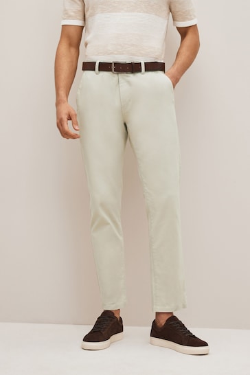 Light Stone Slim Fit Belted Soft Touch Chino Trousers