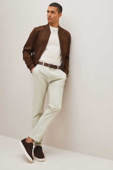 Light Stone Slim Fit Belted Soft Touch Chino Trousers