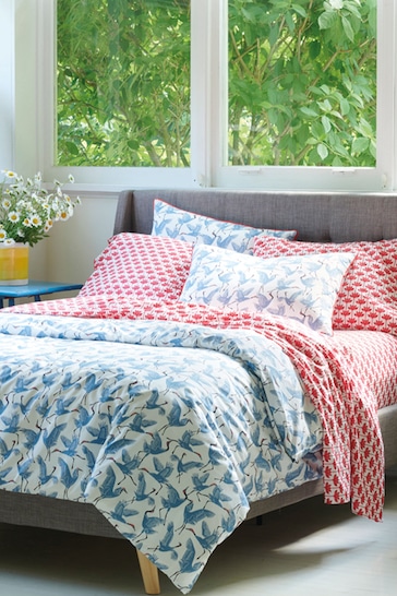 Novogratz Blue Family of Cranes Cotton Duvet Cover and Pillowcase Set