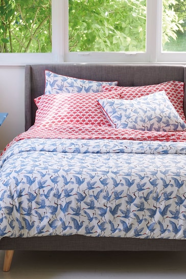 Novogratz Blue Family of Cranes Cotton Duvet Cover and Pillowcase Set