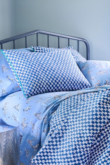 Novogratz Blue Petite Painted Check Cotton Duvet Cover and Pillowcase Set