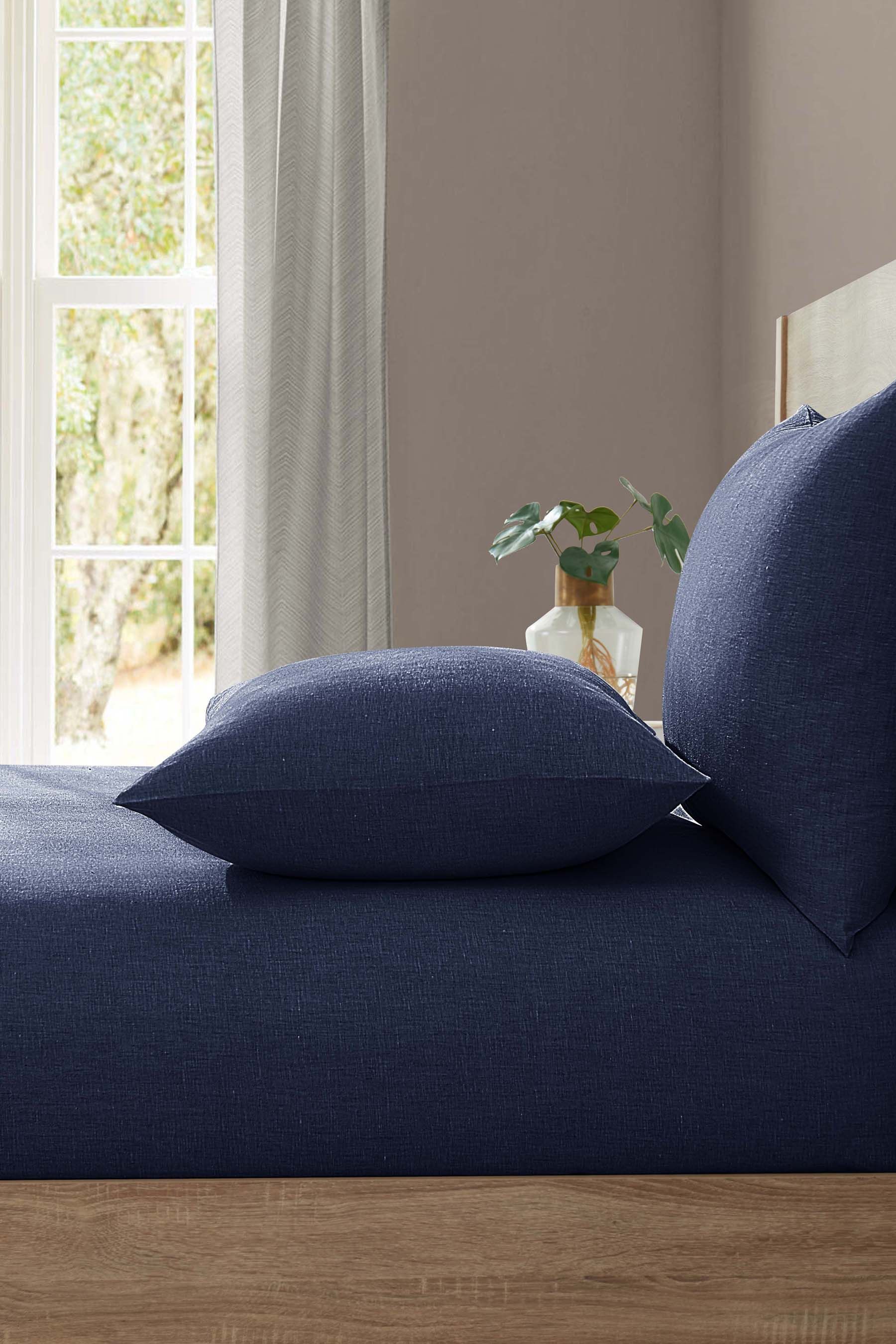 Buy Lazy Linen Blue 100 Washed Linen Fitted Sheet from the Next