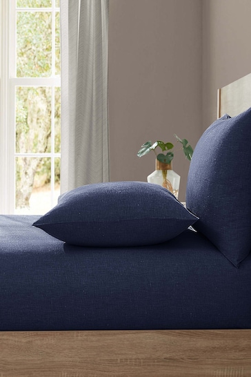 Lazy Linen Blue 100% Washed Linen Fitted Sheet