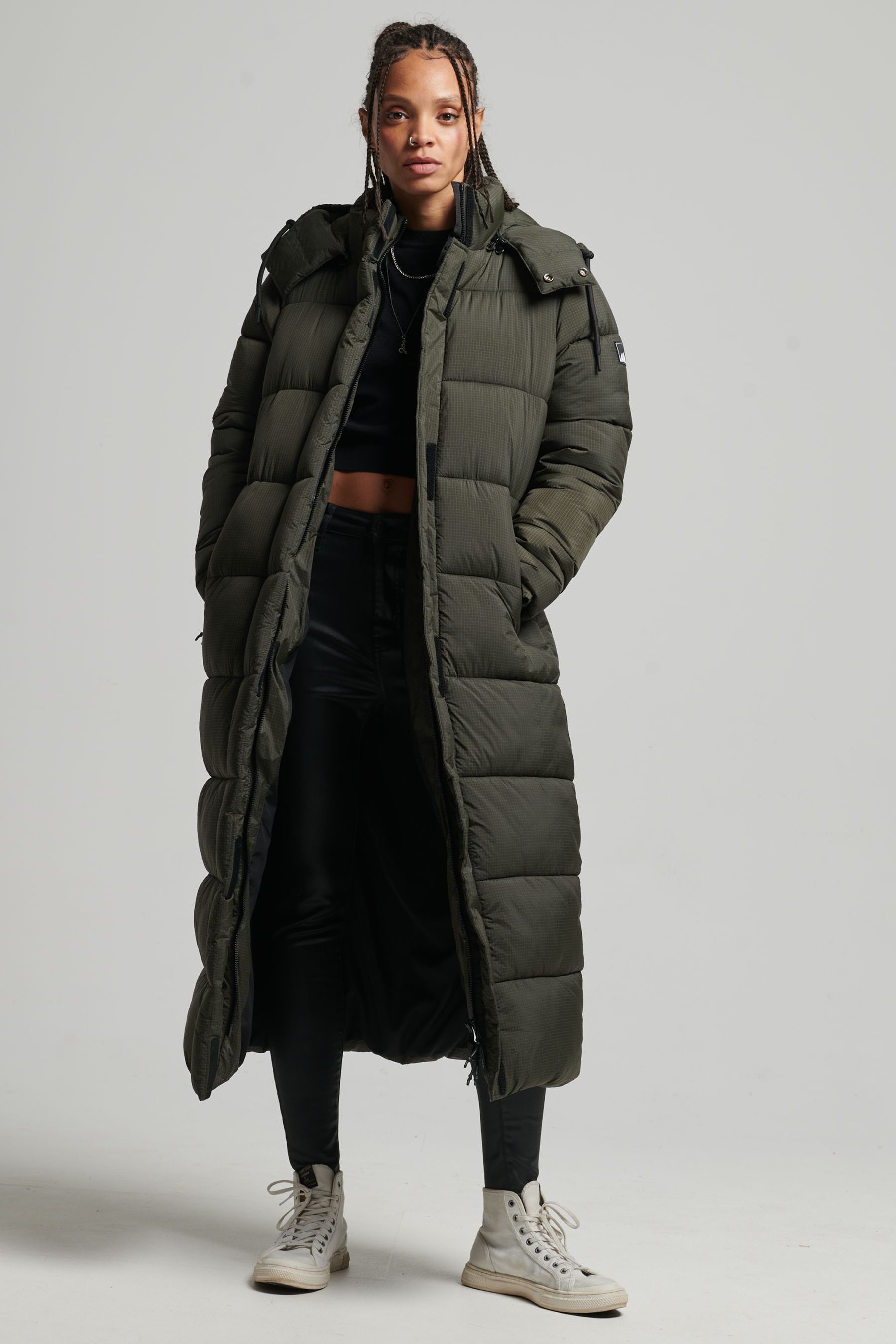 Green long top puffer jacket