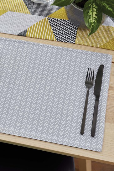 Catherine Lansfield Set of 2 Yellow Larsson Geo Wipeable Placemats