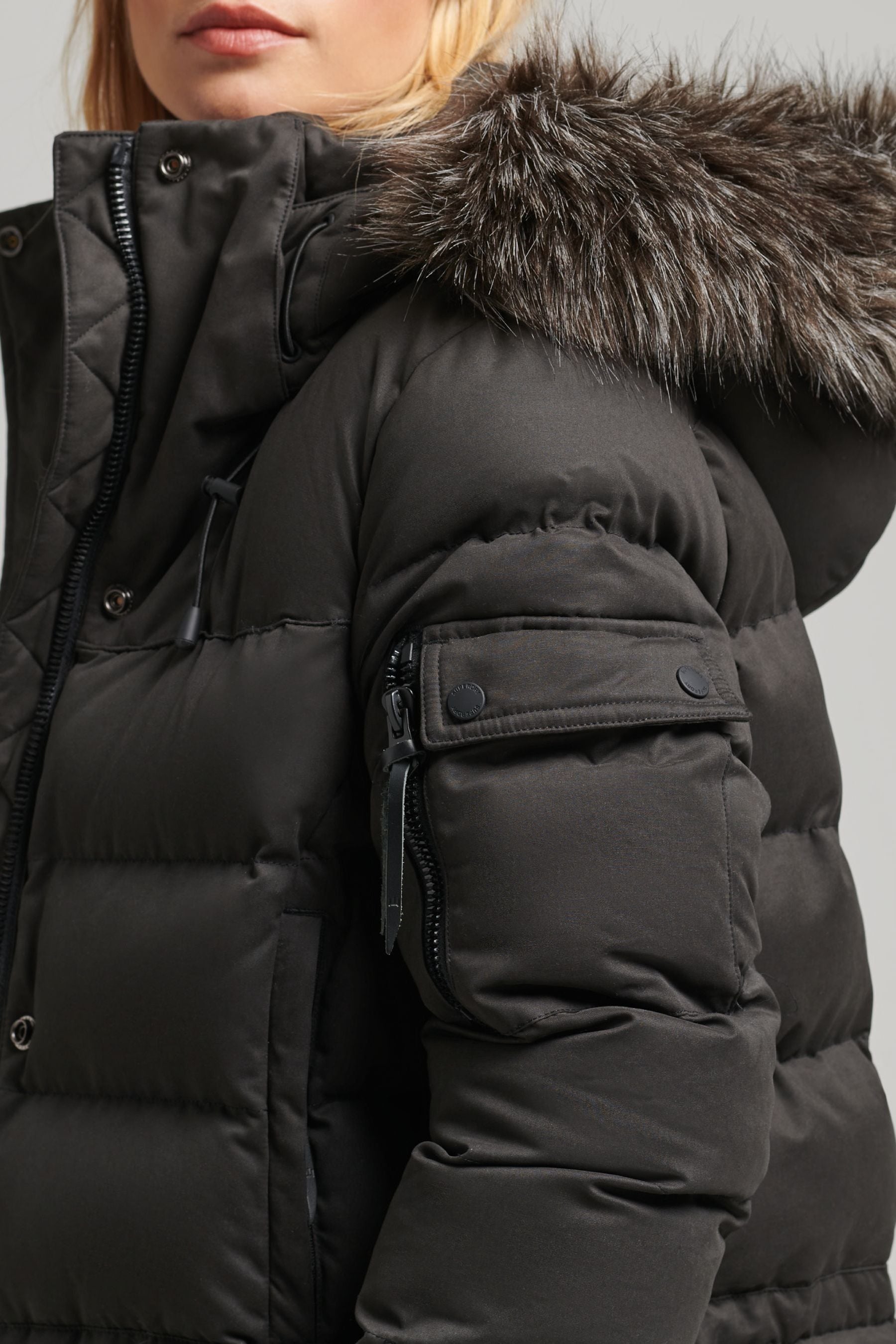 Buy Superdry Black Microfibre Expedition Longline Parka Coat from