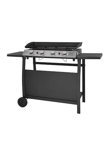 Callow Black Garden 4 Burner Gas Griddle and Plancha with Stand and Side Table