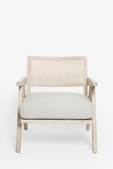 Lime Washed Oak Effect, Contemporary Natural Abel Wooden Rattan Accent Chair
