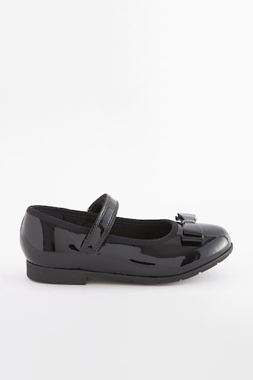 Black Patent Narrow Fit (E) School Leather Bow Mary Jane Shoes