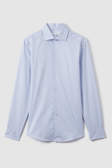 Reiss Blue Stripe Remote Slim Fit Cotton Sateen Shirt