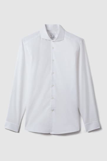 Reiss White Storm Slim Fit Two-Fold Cotton Shirt