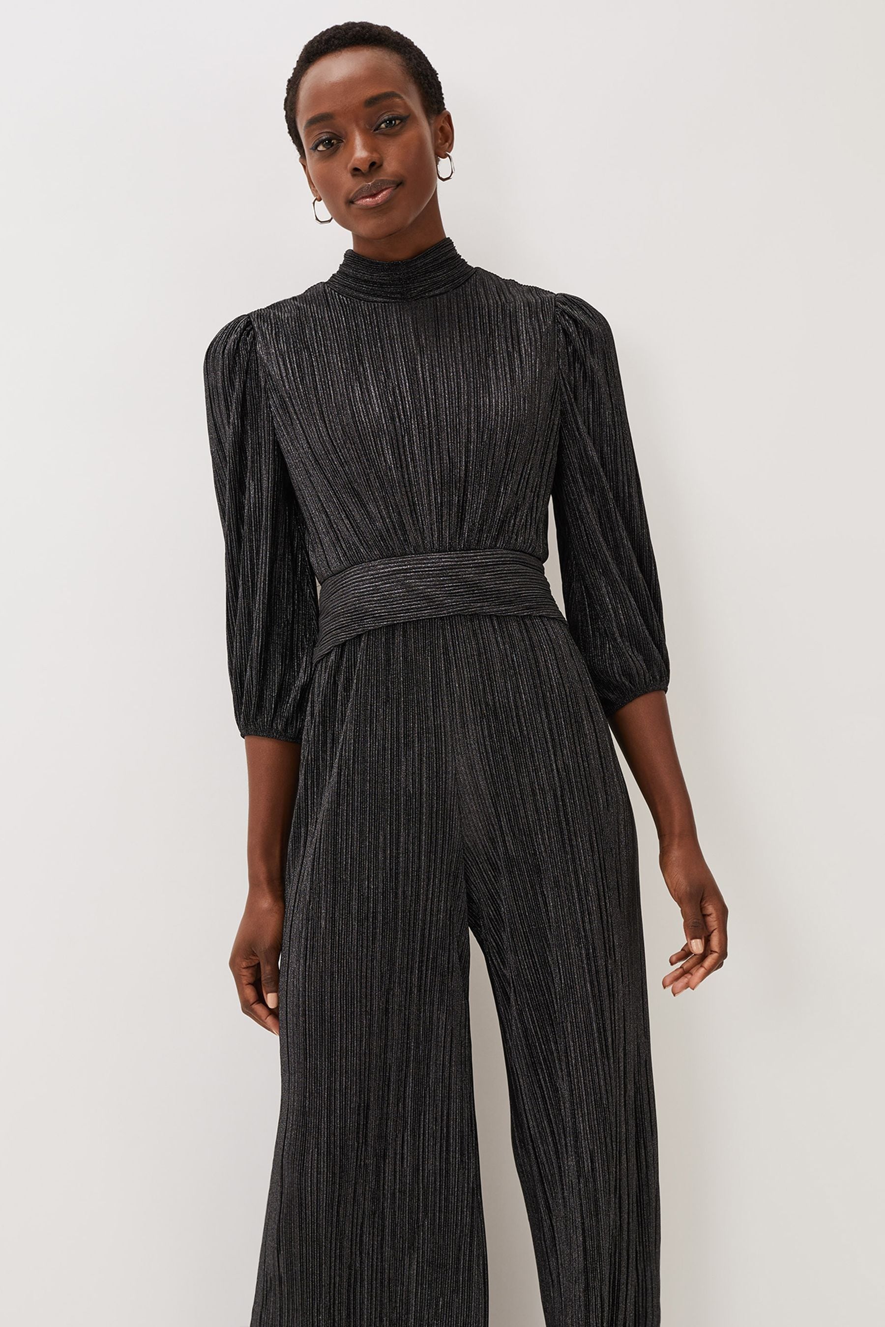 Buy Phase Eight Grey Gloria Plisse Wide Leg Metallic Jumpsuit from