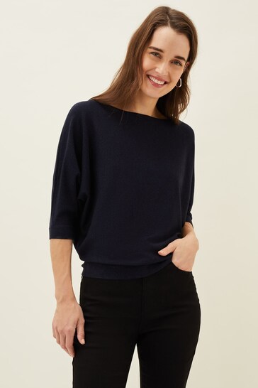 Phase Eight Blue Cristine Batwing Fine Knit Jumper