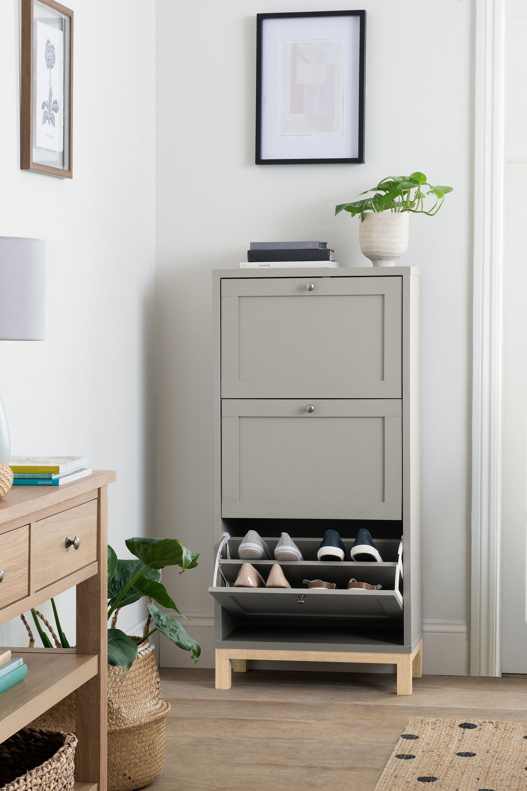 Grey and oak shoe best sale storage