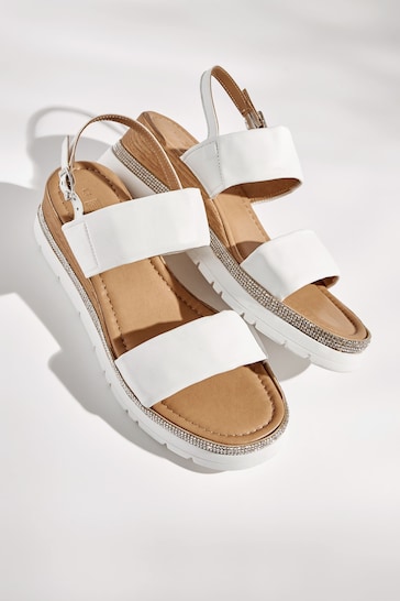 White Extra Wide Fit Forever Comfort® Leather Sport Bling Wedges