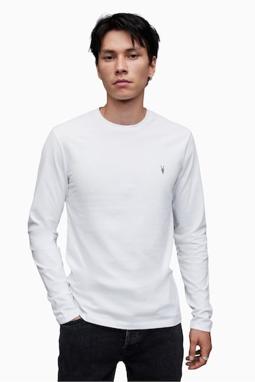 AllSaints White Brace Long Sleeve Crew T-Shirt