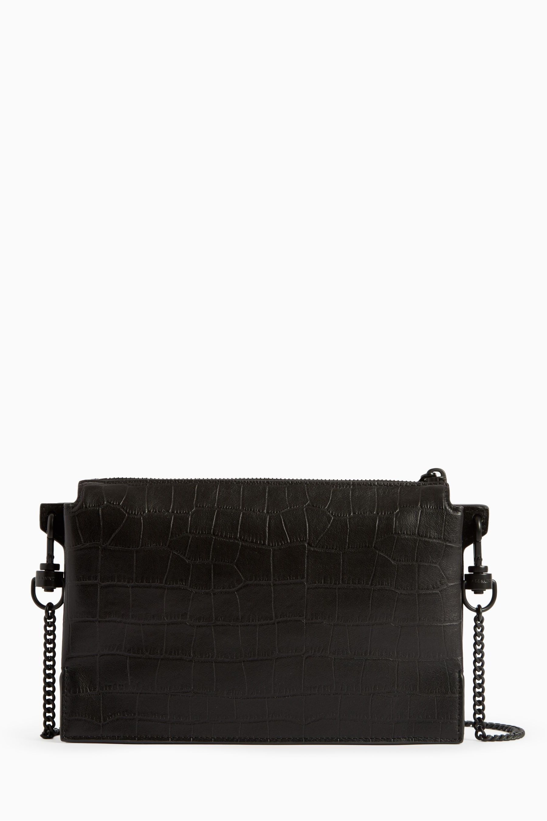AllSaints Black Fletcher Croc Crossbody Bag