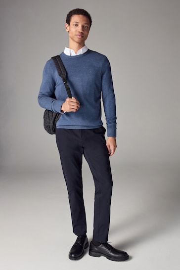 Cobalt Blue Crew Neck Regular Soft Touch Knit Jumper