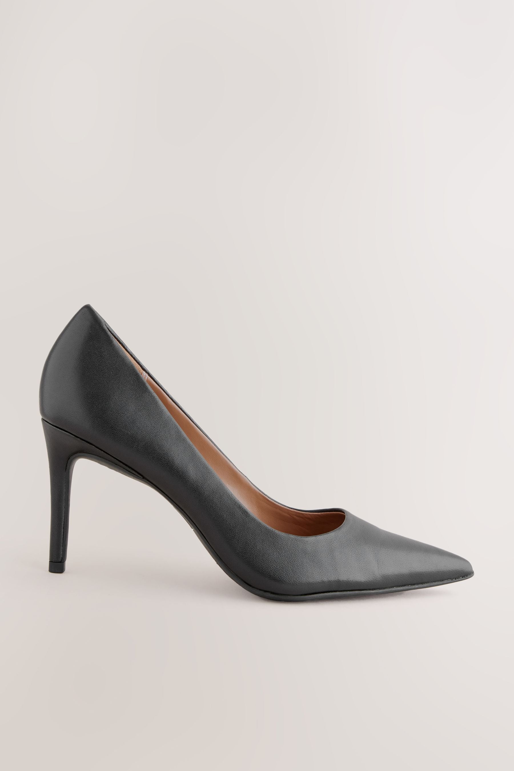 Black leather court shoes mid heel discount